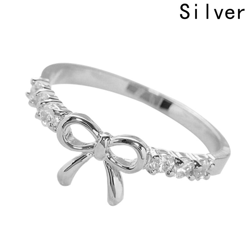 Stijl Koreaanse Sieraden Eenvoudige Crystal Bow Ring Strikje Mooie Trendy Romantische Ringen Voor Meisje: SV