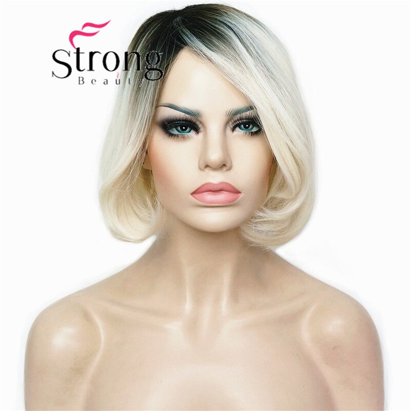 StrongBeauty Kurze Gerade Braun Hervorgehoben Bob Seite Gefegt Pony Synthetische Perücke FARBE ENTSCHEIDUNGEN: 2754 1BT613M