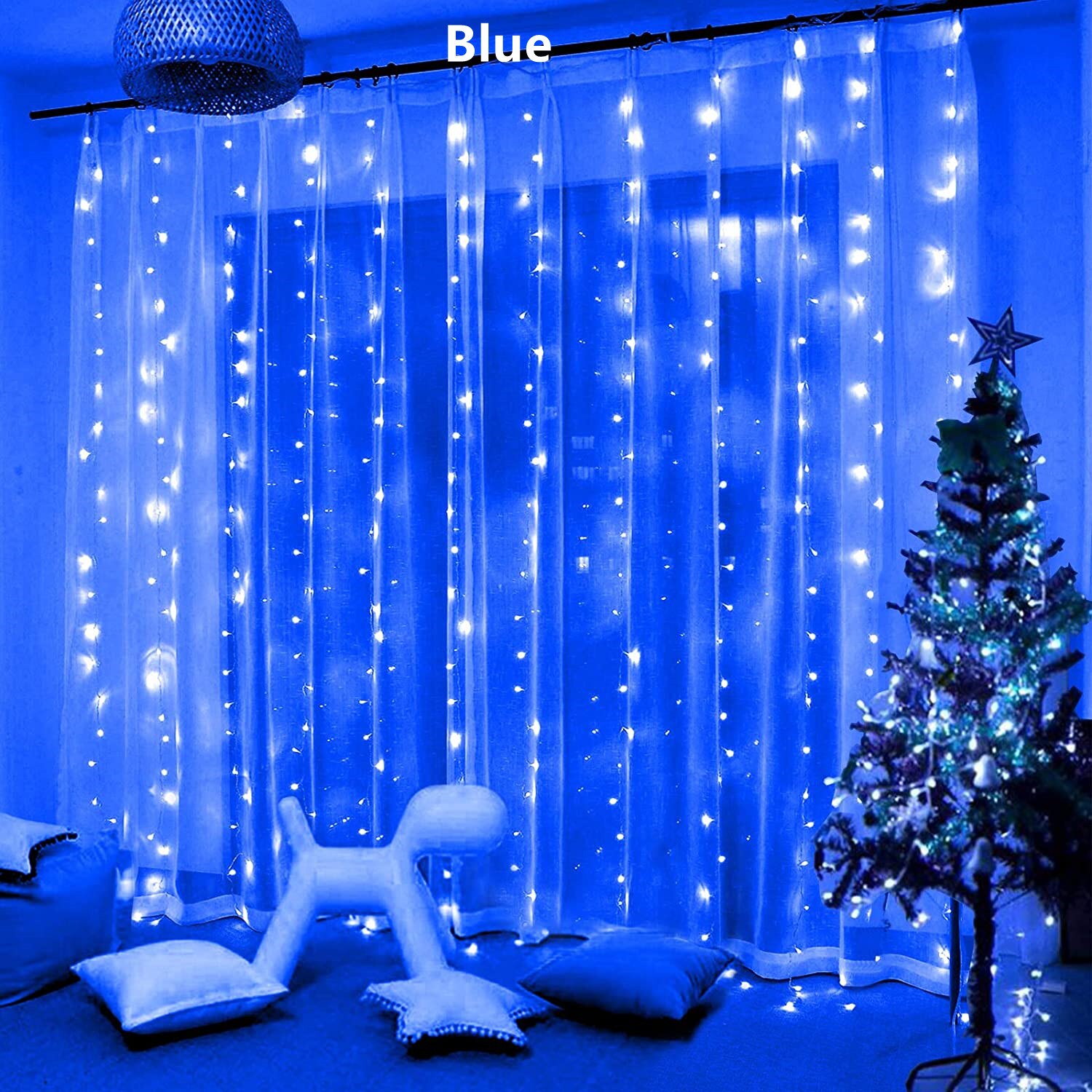 Guirnalda de luces LED de 3x1/3x2/3x3M, guirnalda de luces de hadas navideñas para exteriores, hogar, boda/cortina/Decoración de jardín: Blue / 3X3M