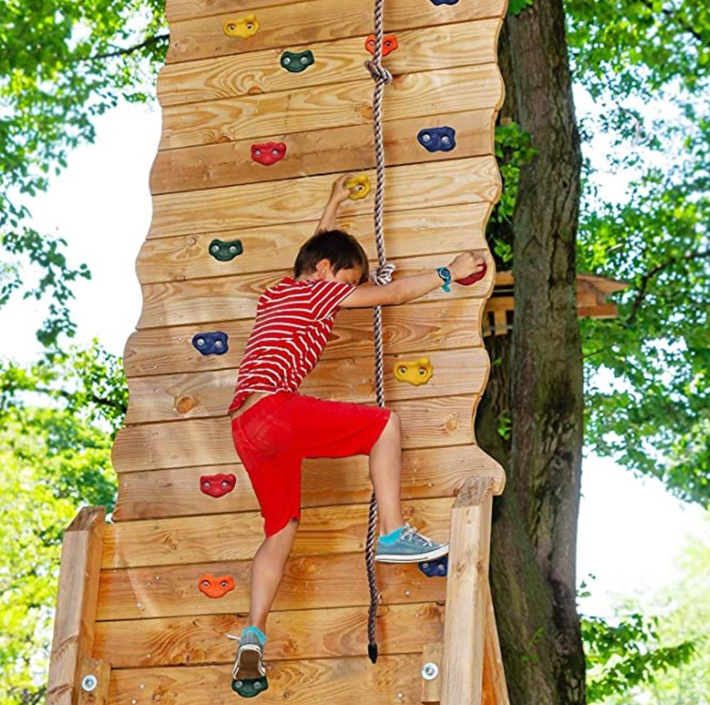 10Pcs/Set Kids Rock Climbing Wall Holds Children Wood Wall Climbing Stones Toys Child Playground Game Hand Feet Hold Grip Kit