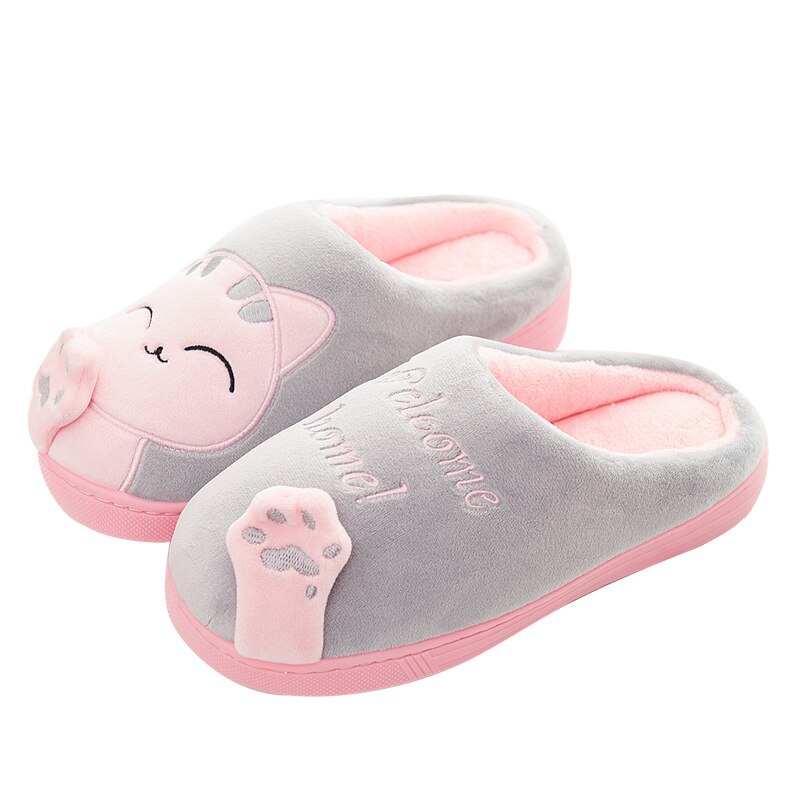 Kids Cat Claw Slippers For Girls Boys Flip Flops Children Pussy Home Shoes Winter Indoor Warm Cotton Animal Plush Fur Slippers: Gray / 5