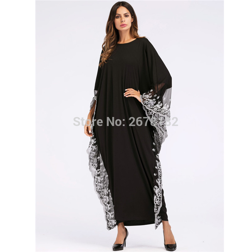 Svart stor ärm chiffong anarkali klänningar vit spets kant dekoration modell abaya i dubai indiska kläder
