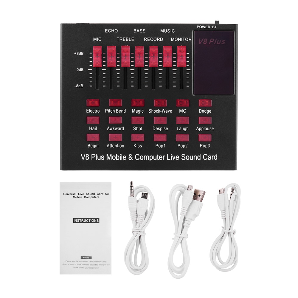 Multifunctional Mobile & Computer Sound Card USB Audio Interface with Multiple Sound Effects BT Connection for Music Recording