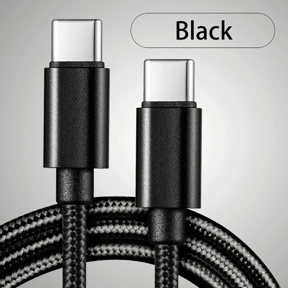 66w 5a usb c till typ c snabbladdningskabel usb typ c till typ-c flätad nylonadapterkabel för snabbladdning 1m 2m 3m: Svart / 1m