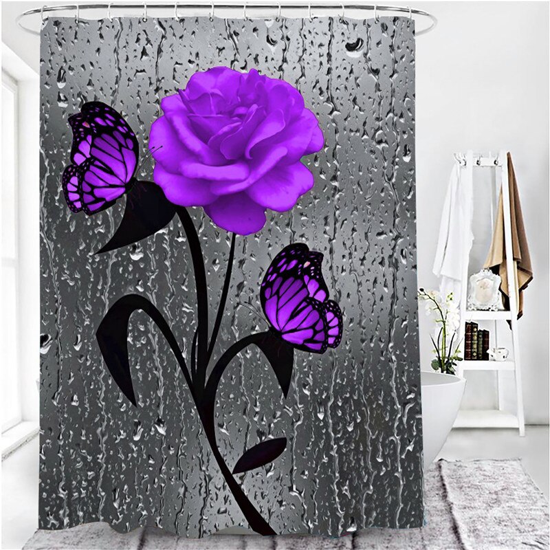 Rideau de Douche 3D Imperméable à Imprimé Rose en Polyester, Accessoires Disponibles en 5 Couleurs, Ensemble de Moquette de Décoration et Tapis de Bain Antidérapant pour toilette et Maison: 1PC180x180cm-D