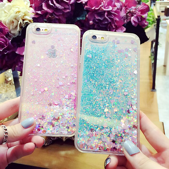 Liquido lusso Glitter Sabbia Stella Casse Del Telefono Mobile Per il iPhone 6 6s 5 5S 5SE 7 7 Plus cuore Dinamico Posteriore In Plastica Morbida Bordo Fundas