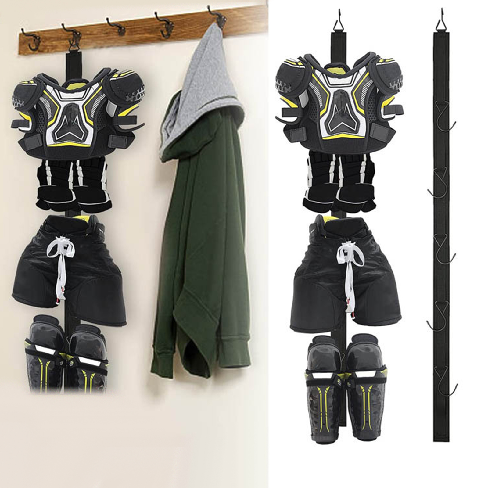 Organizer na sprzęt hokejowy z haczykami, wieszak na sprzęt hokejowy, stojak robić suszenia sprzętu hokejowego robić domu w akademiku sportowym obozu