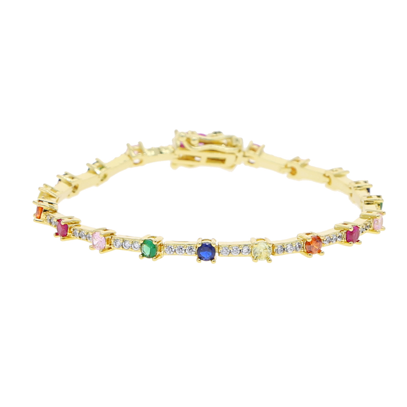 Geometrische CZ Tennisarmbanden voor dames met veelkleurige stenen Verguld met 17 cm ketting Mode Damessieraden Trending: Donker Goud