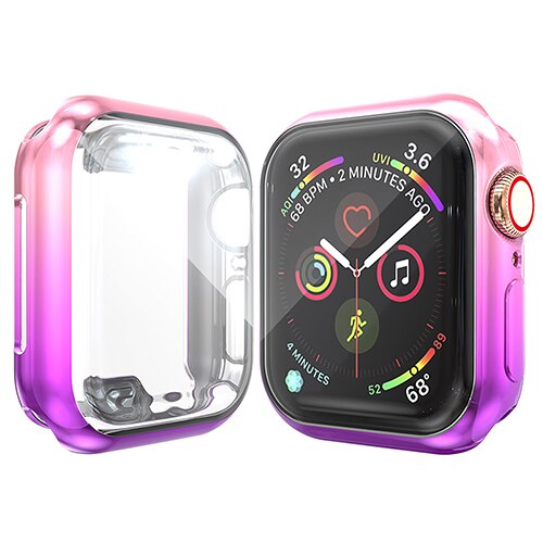 360- ai klokkedeksel til apple watch-deksel 3 2 1 42mm 38mm mykt fargerikt tpu-skall + skjermbeskytter for iwatch 5 4 44mm 40mm: Rosa-lilla / 44mm for serie 4 5