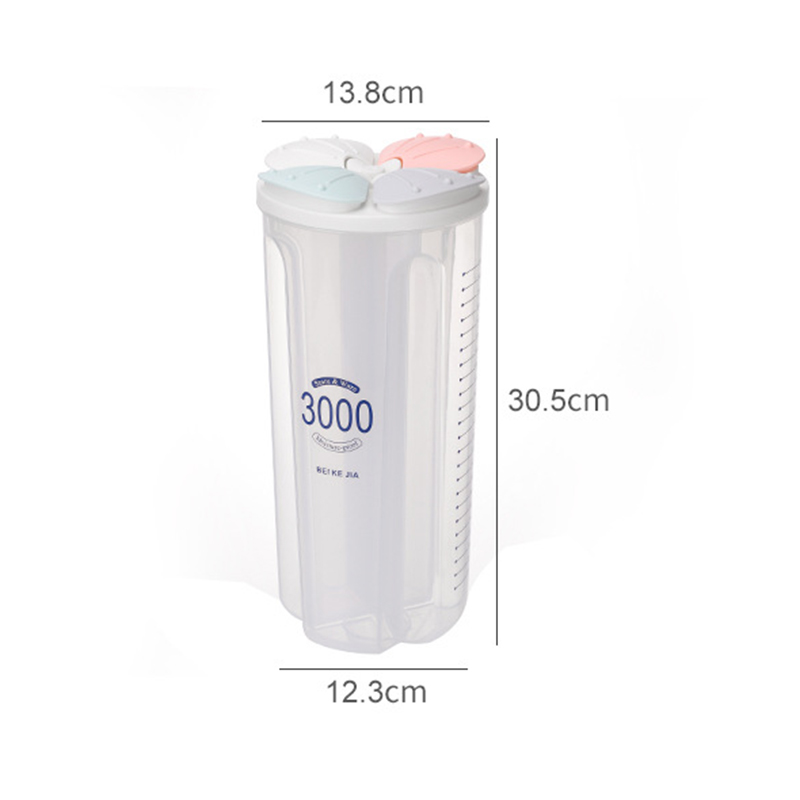 Cereal Storage Container Food Storage Box with Lid and Compartments Kitchen Grain Storage Tank Sealed Cans Transparent Organizer: 4 grid-3000ml
