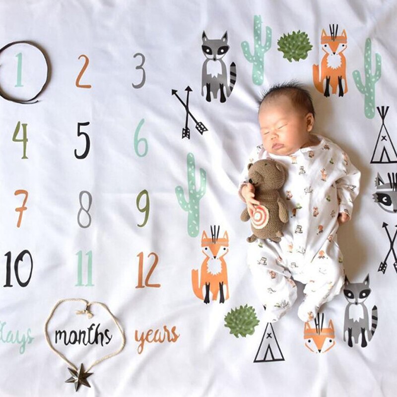 Cartoon Pattern Infant Baby Milestone Photo Props Background Blankets Backdrop Cloth Calendar Boy Girl Photo Accessories