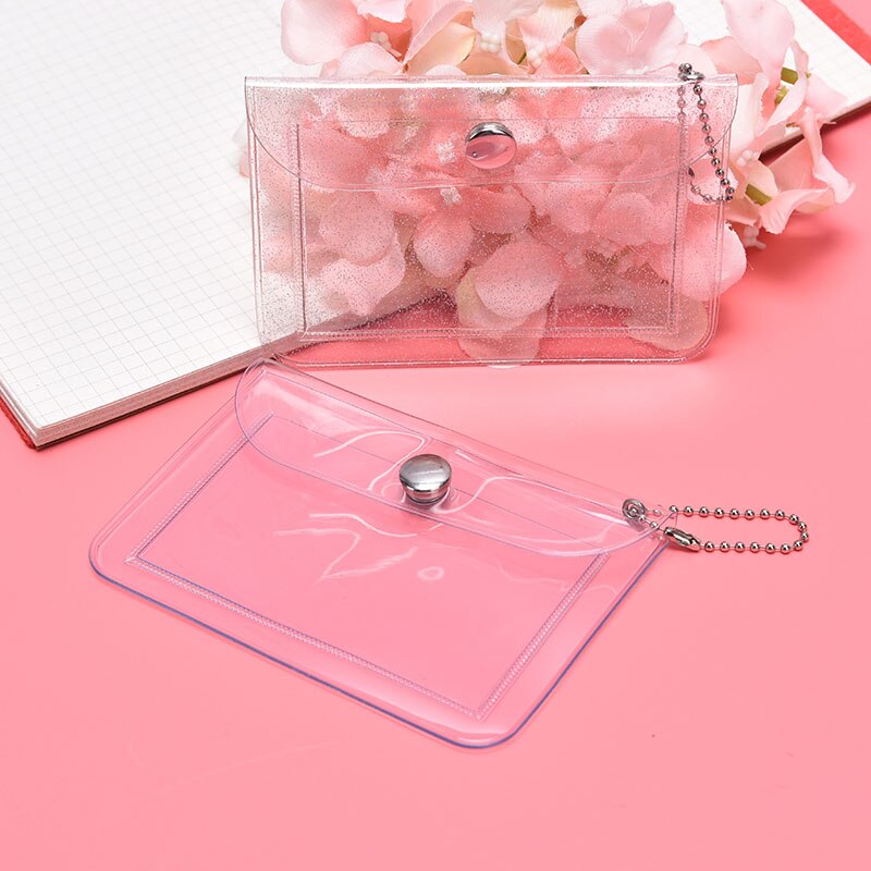 Glitter Transparante Waterdichte Pvc Vrouwen Card Case Visitekaarthouder Mannen Credit Card Bag Id Card Mini Wallet Meisjes Coin portemonnee