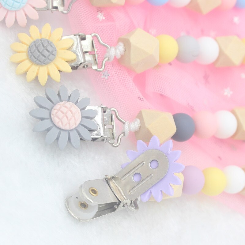 1 Pcs Leuke Pacifer Houder Bloem Patroon Baby Baby Pacifer Clip Keten Cartoon Kinderen Baby Pacifer Kralen Keten Levert