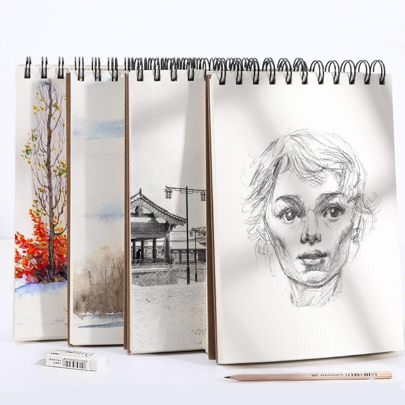 VEESUN-cuaderno de bocetos A5, bloc de dibujo y pintura de grafiti en espiral, cubierta Kraft, cuaderno de bocetos, escuela, hogar y oficina, 4 paquetes
