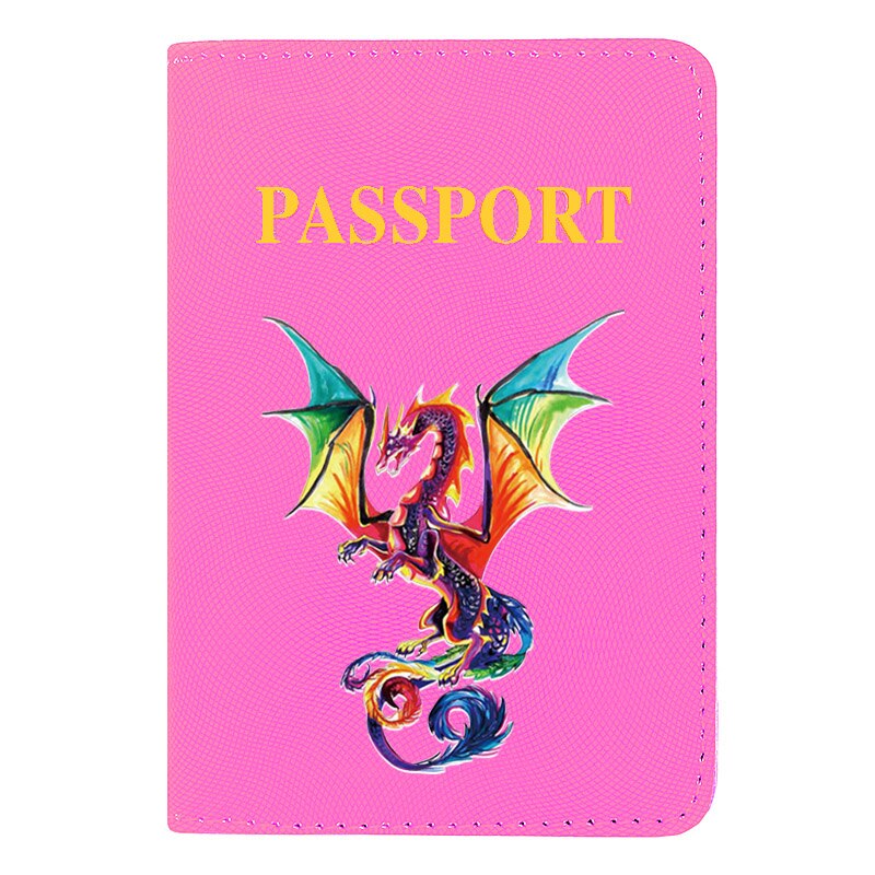 Neue Bunte Drachen Digitaldruck Frauen Männer Reisepass Abdeckung PU Leder Reise Ich würde Kreditkarte Halfter Geldbörse Brieftasche fallen: BZ585-lila