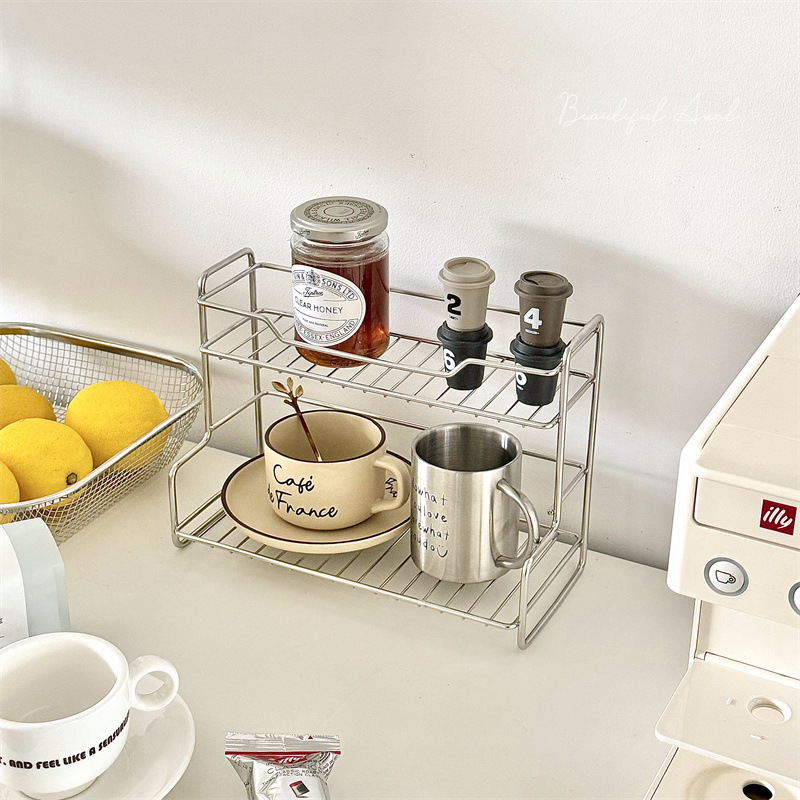 Double Layer Desk Storage Rack Kitchen Organizer Bathroom Countertop Storage Shelf Dressing Racks Versatile Storage Basket