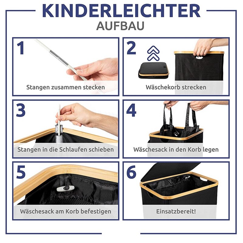 Wasmand Met Deksel, Zwart Wasmand Met Verwijderbare Waszak-Wasserette Sorter Voor Badkamer En Slaapkamer