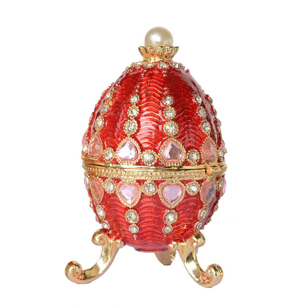 Russisk håndverk rhinestone påskeegg m slott bejeweled krystall smykkeskrin metall smykkeskrin jul/bursdag: Rød