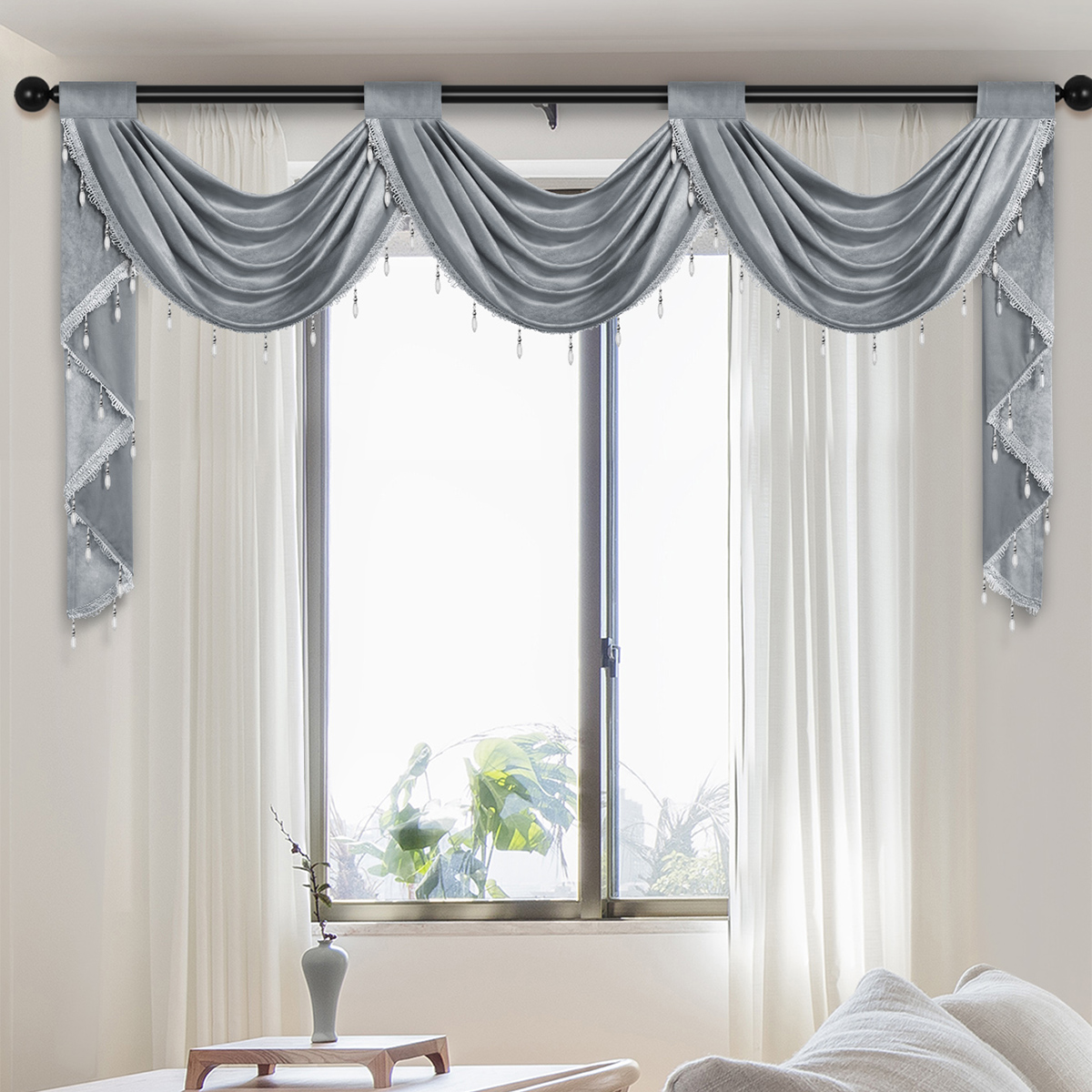 Rideau cantonnière de luxe européen, poche pour tringle, tissu en velours italien doux, tête de rideau de couleur unie pour salon et chambre à coucher, 1 pièce