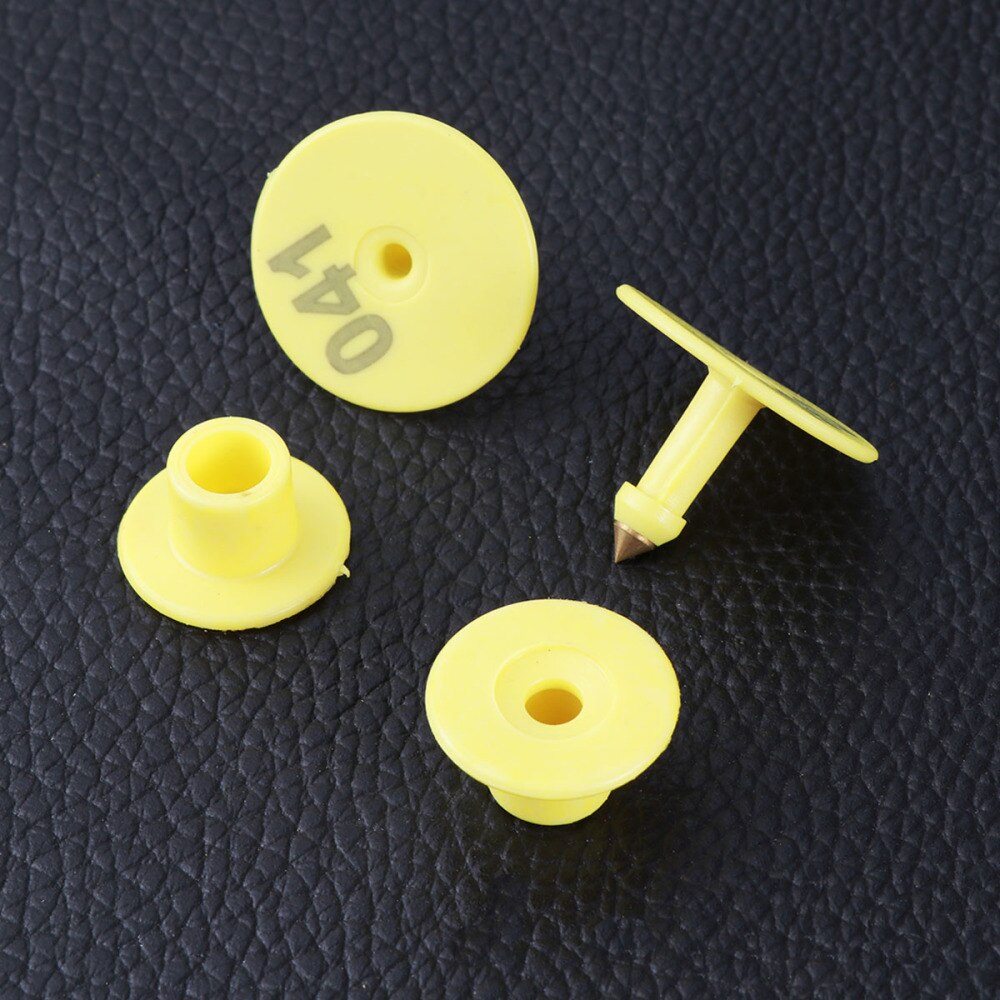 100pcs 1-100 Number Plastic Livestock Ear Tags Large Domestic Animal Tags for Goat Cattle and Pig(Yellow)