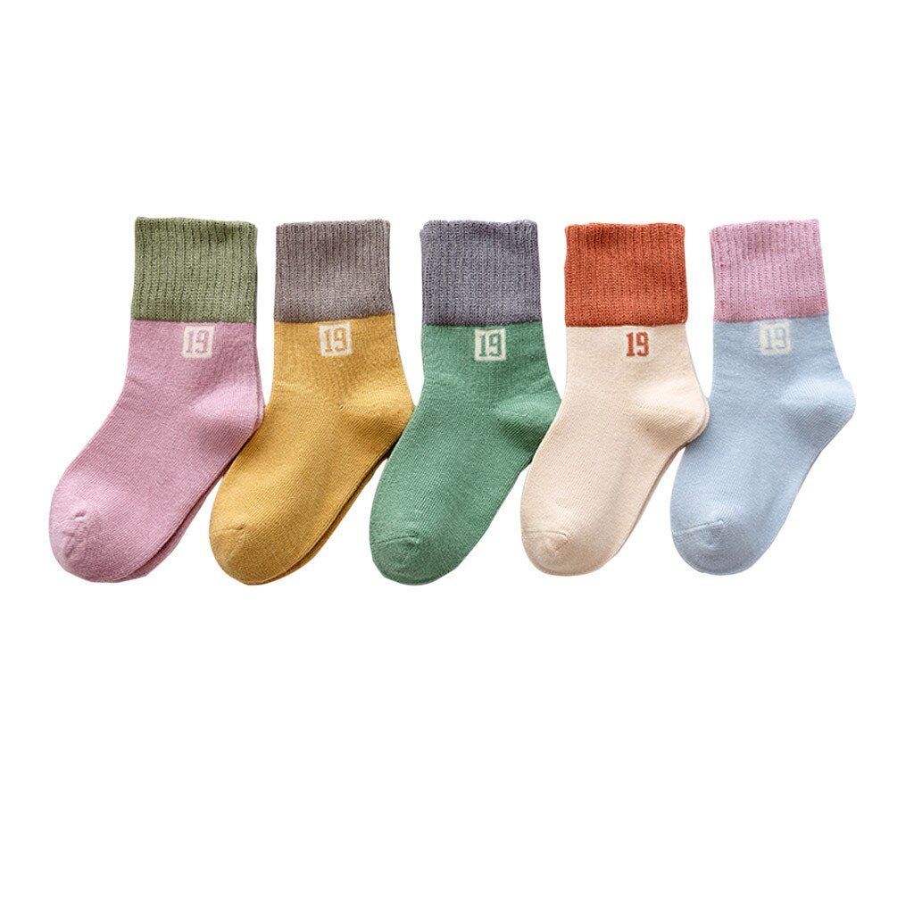 5 Pairs Baby Socks Girls Printed Knitting Cotton Infant baby sokken Children Kids Socks skarpetki meia infantil: MULTI / L