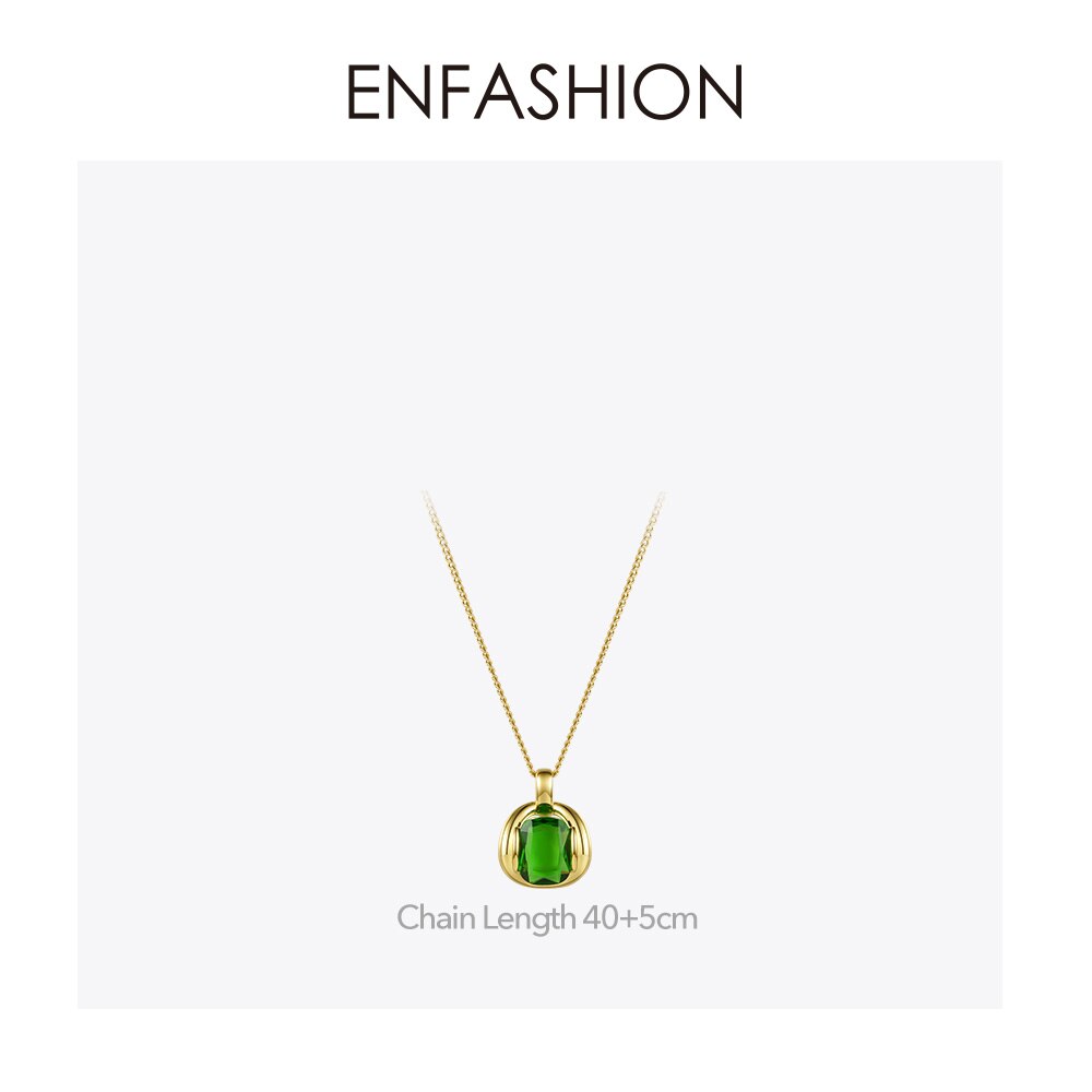 Enfashion Green Stone Choker Kettingen Voor Vrouwen Goud Kleur Rvs Glazen Hanger Ketting Mode-sieraden P3115