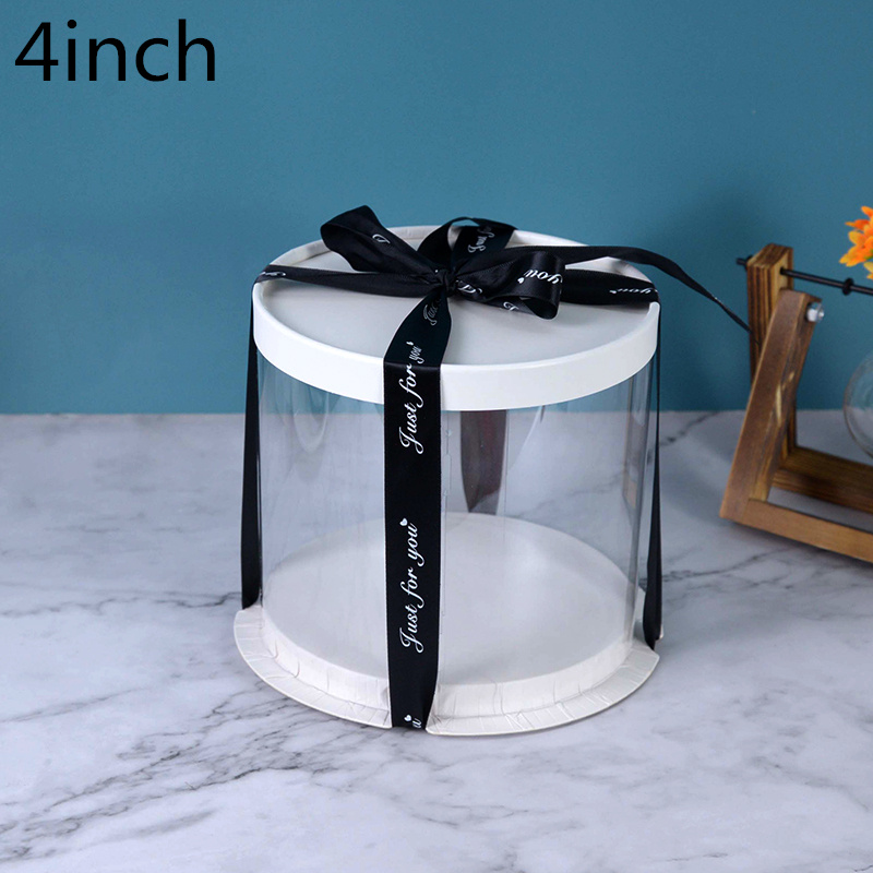Caja redonda transparente para pastel de cumpleaños, embalaje transparente, decoración para de cumpleaños, a prueba de polvo, caja de almacenamiento para exhibición: B01