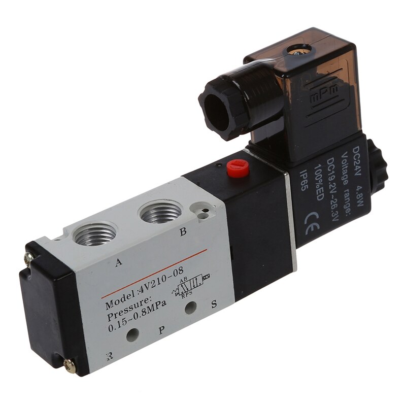 Elettrovalvola Pneumatica 4V210-08 DC 24V - 2 Posizioni 5 Vie, Con Raccordi Rapidi, Per Impianti Aria Compressa