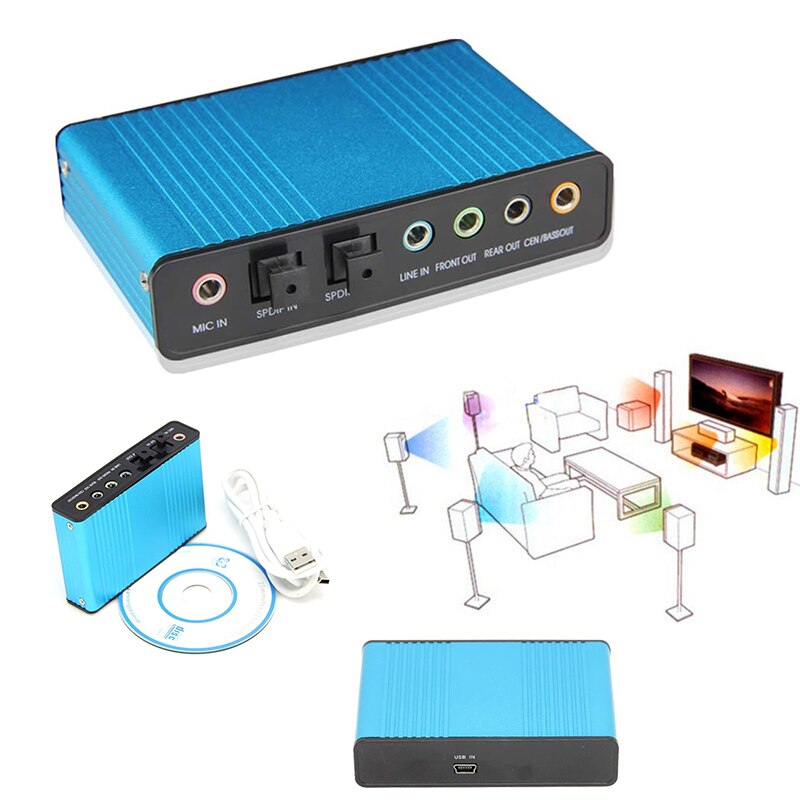 External USB 5.1 o Sound Card Optical Fiber Laptop PC Sound Card S/PDIF for HTPC Home Theatre Video Game