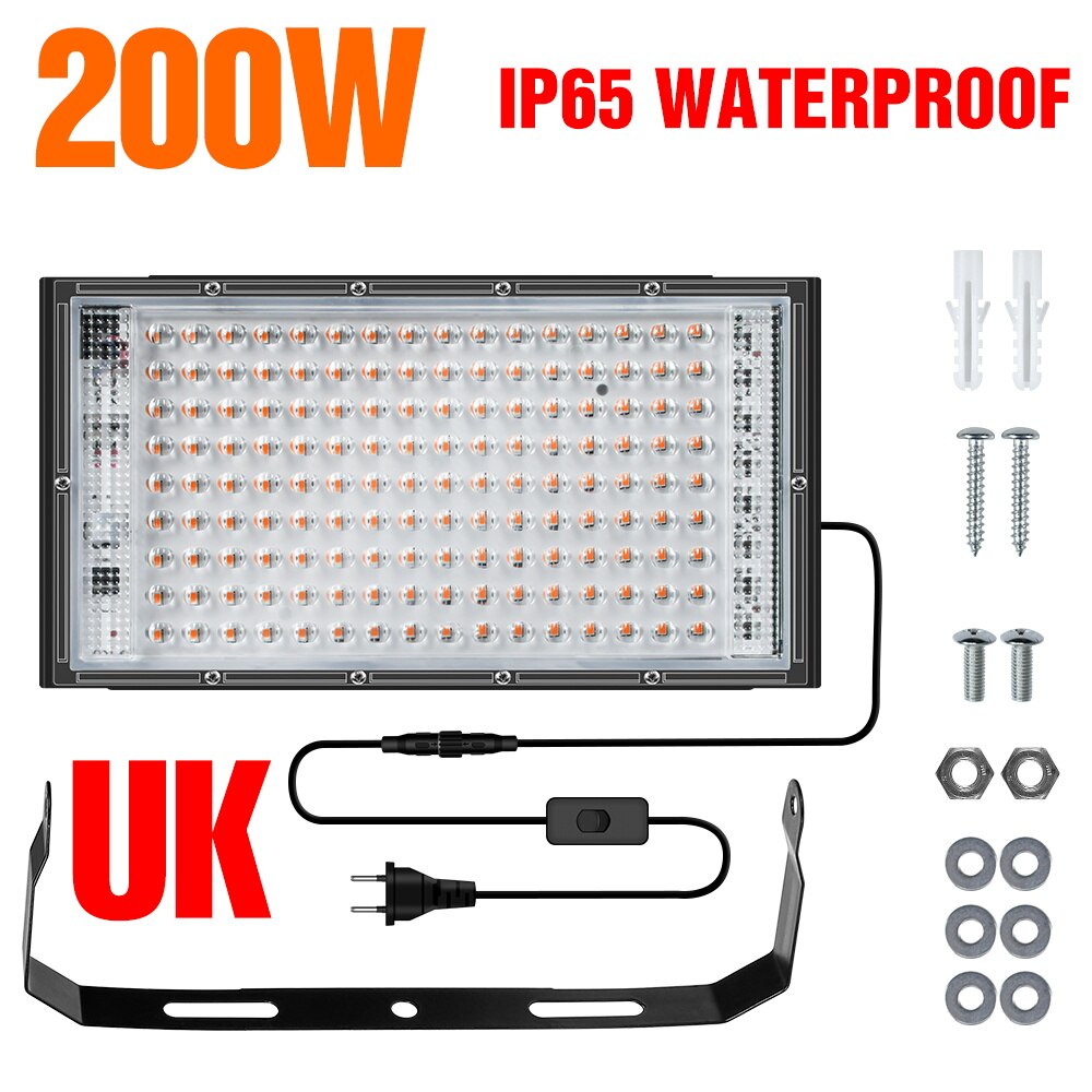 Lampe horticole de croissance LED, 200W, 220V, étanche IP65, spectre complet, éclairage pour serre/chambre de culture hydroponique, plantes: 200W With UK Plug