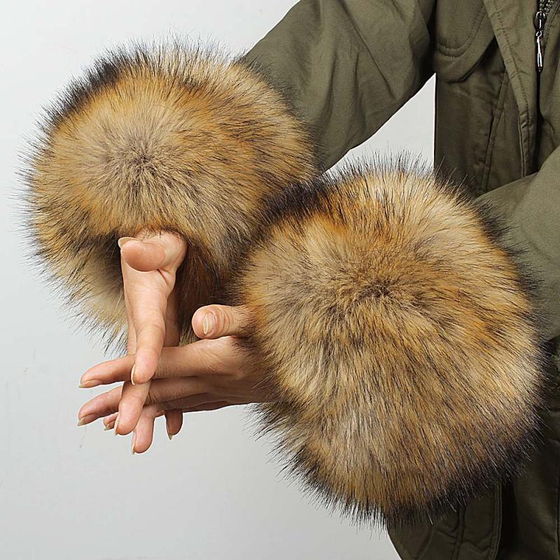 2 pezzi grande polsino in pelliccia da polso decorazione manica grande cappotto invernale manica anello mano pelliccia di volpe sintetica pelliccia grande maniche lunghe calde polsini scaldamuscoli