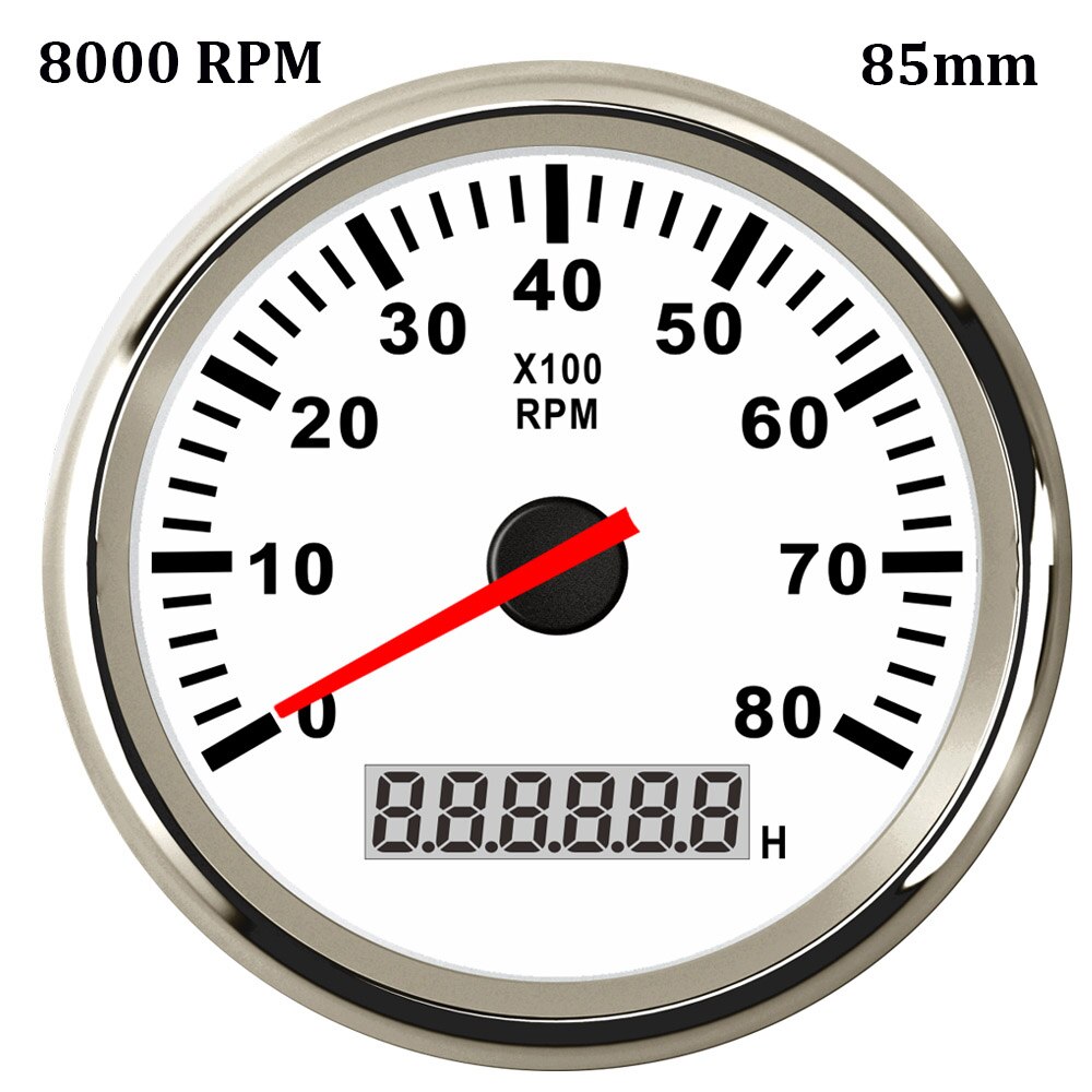 8000 rpm Tachometer Boat Car Marine Tacho Gauge with LCD Hourmeter 85mm Tachometer Diesel &amp;Gasoline Engine RPM Gauge 9~32V: 8000 rpm WS