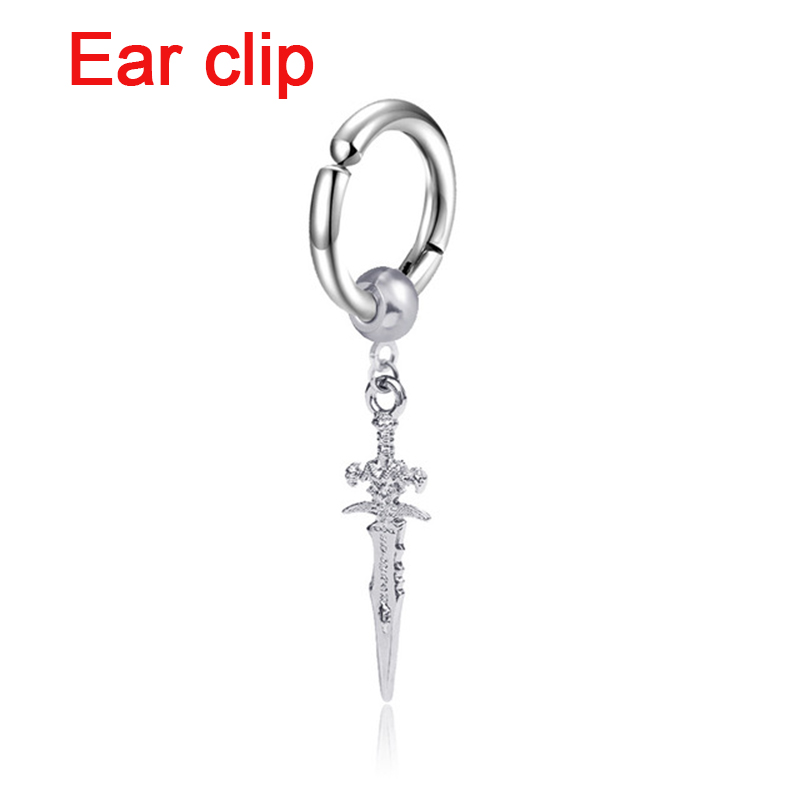 Pop Punk Zwaard Hanger Oor Clip/Gesp Oorbellen voor Mannen/Vrouwen Rvs Vintage Dolk Gothic Cool Party sieraden: Groene Dragonly