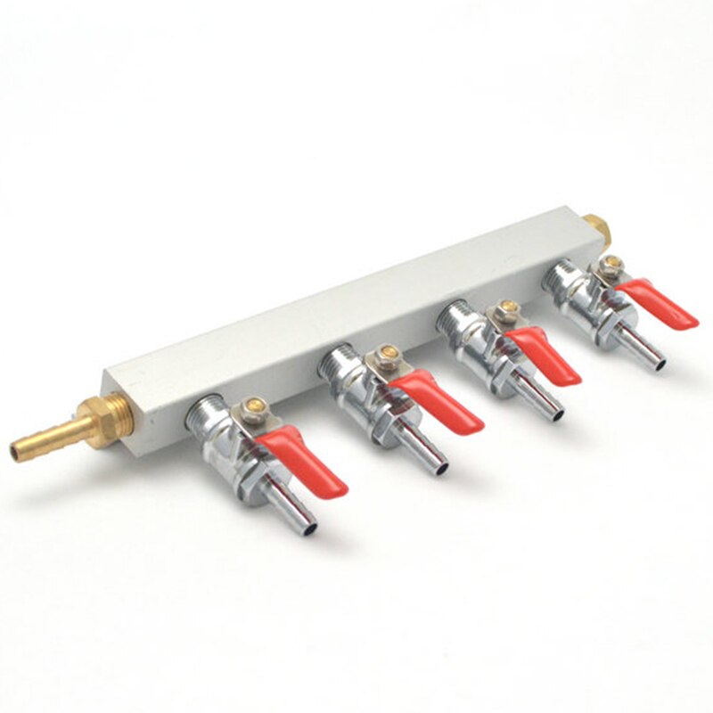 4 Way Co2 Gas Distribution Block Manifold With 7Mm Hose Barbs Homebrewing Draft Beer Dispenser Keg