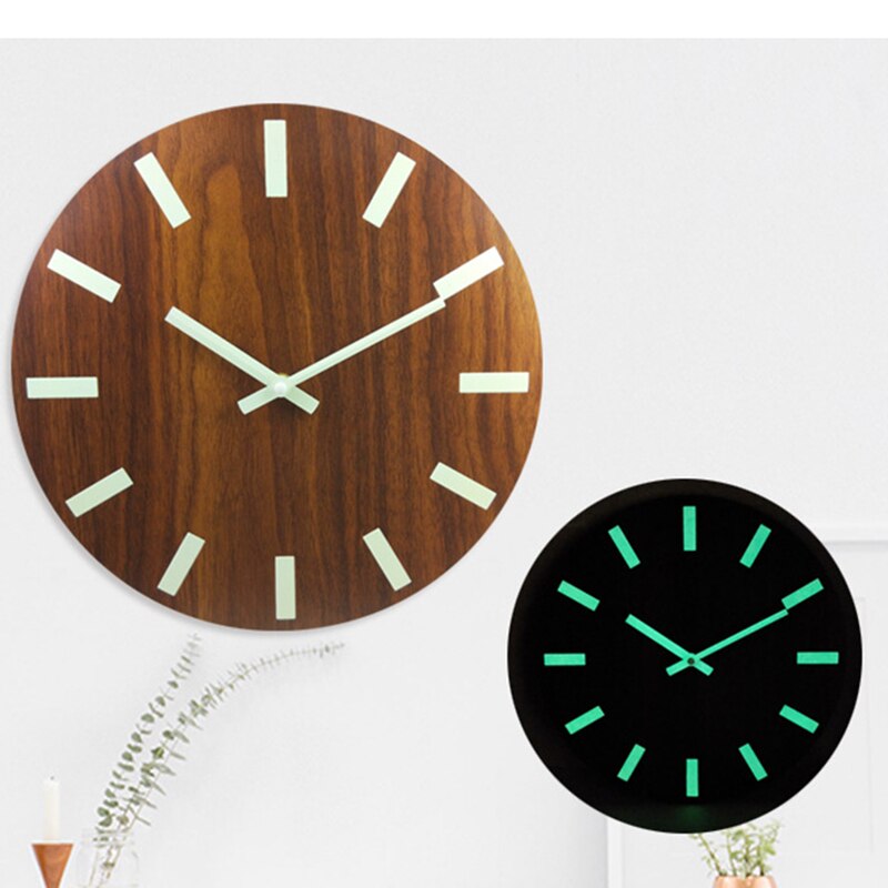 12 Inch Glow Dark Quartz Wall Hanging Clock Luminous Wall Clock Wood Silent Home Decor 3D Modern Bedroom Living Room