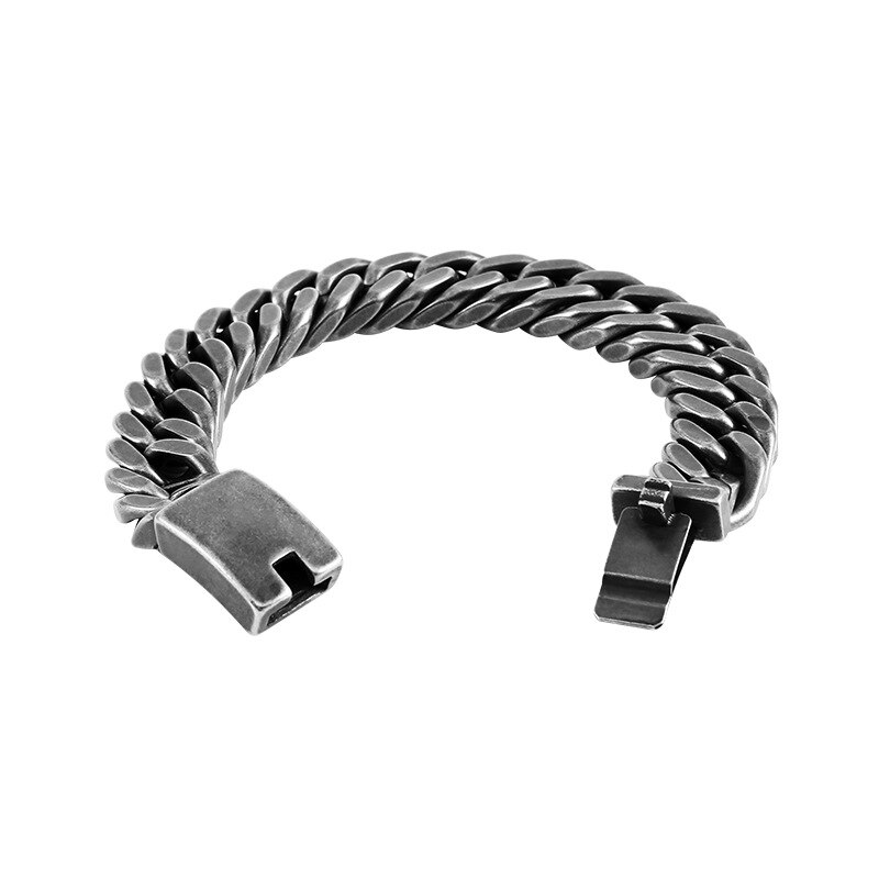 Black 316L Stainless Steel Men Biker Bracelets 12.5mm / 15mm HipHop Punk Rock Vintage Double Link Curb Cuban Chain Bracelet