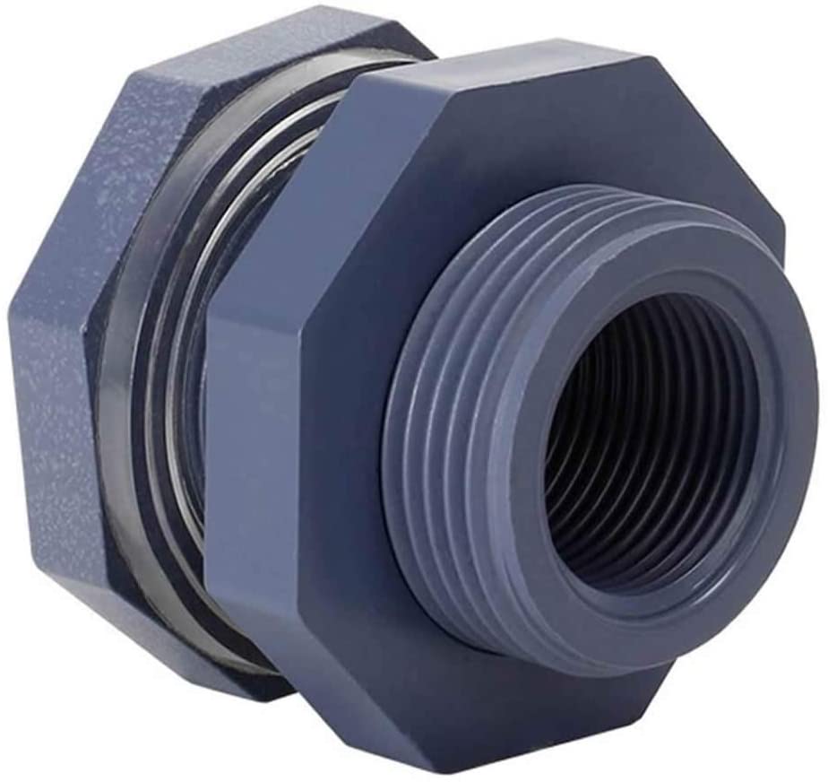 4 Pieces PVC Bulkhead Fitting with Plugs for Rain Barrels, Water Tanks, Pools (3/4 Inch+4 Mm Thick Silicon Seal Gaskett, Grey)