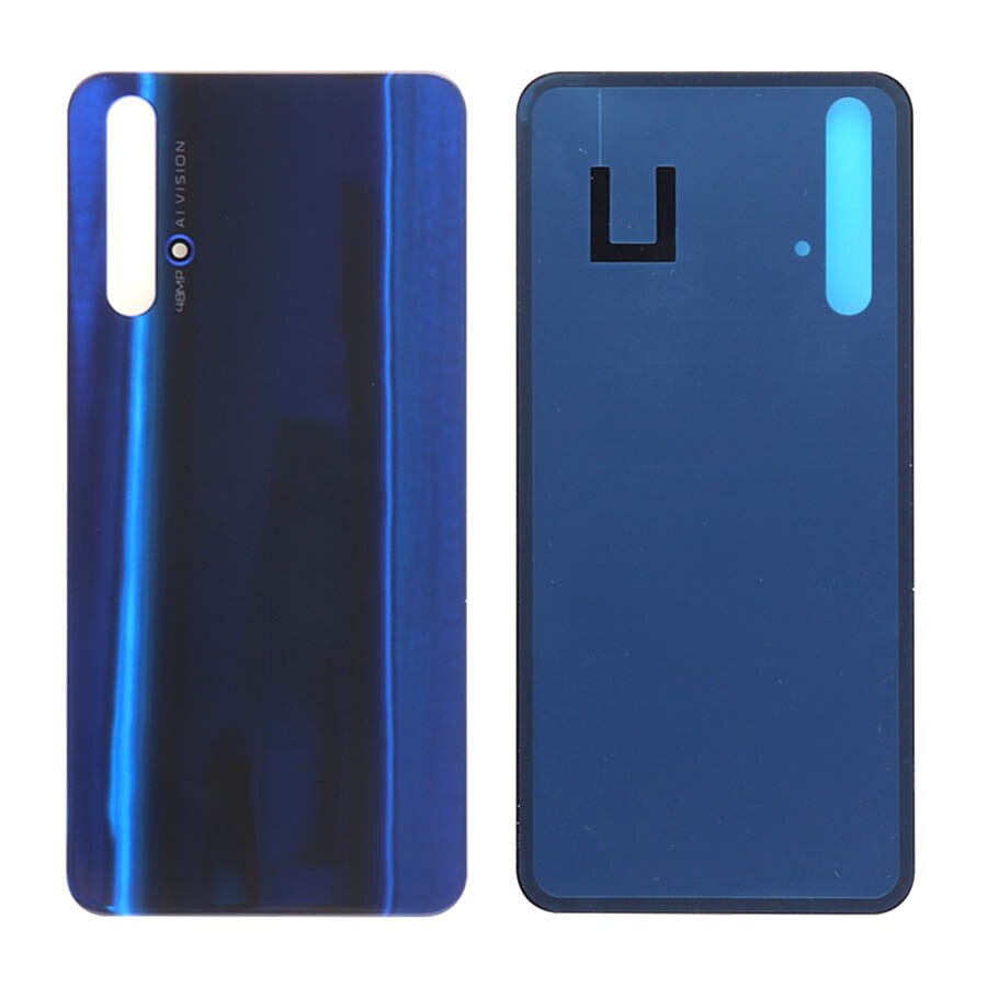 Zonder Logo Voor Huawei Honor 20 Batterij Cover Terug Glas Achterpaneel Behuizing Deur Case + Camera Lens Vervanging + sticker YAL-L21: Blue No Lens