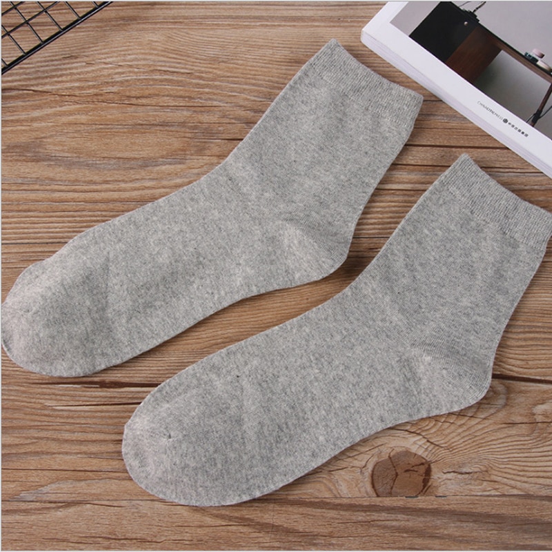 5 Pairs Solid Color Cotton Socks Men Business Casual Breathable Spring Winter Warm Male Crew Socks: 5 Pairs-Light Grey