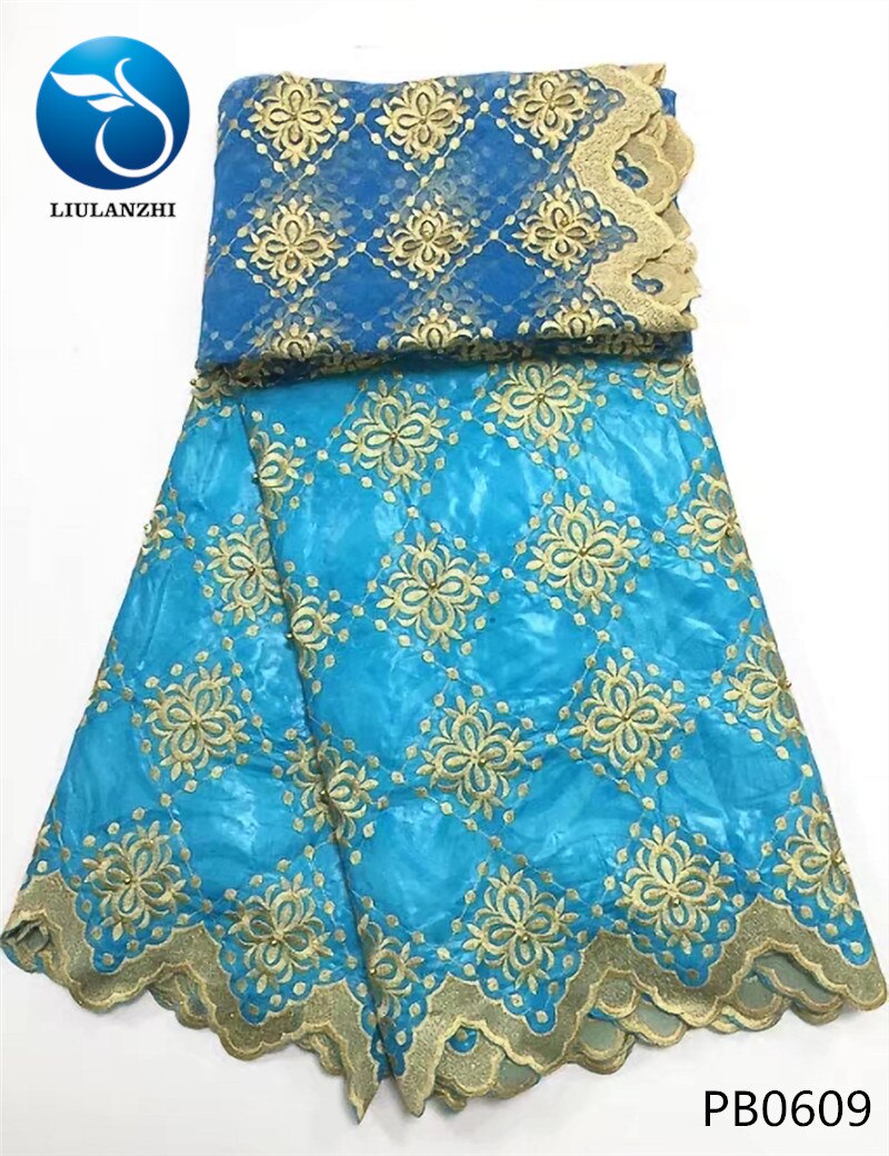 LIULANZHI negro riche getzner brode getzner riche tela de algodón tela bazin africano tissu con cuentas con 2 yardas de encaje neto PB06