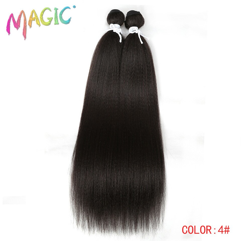 Yaki – Tissage synthétique droit magique, 2 pièces/lot de cheveux naturels, faisceaux de cheveux longs noirs, tissage de fibres haute température de 22 pouces: 4