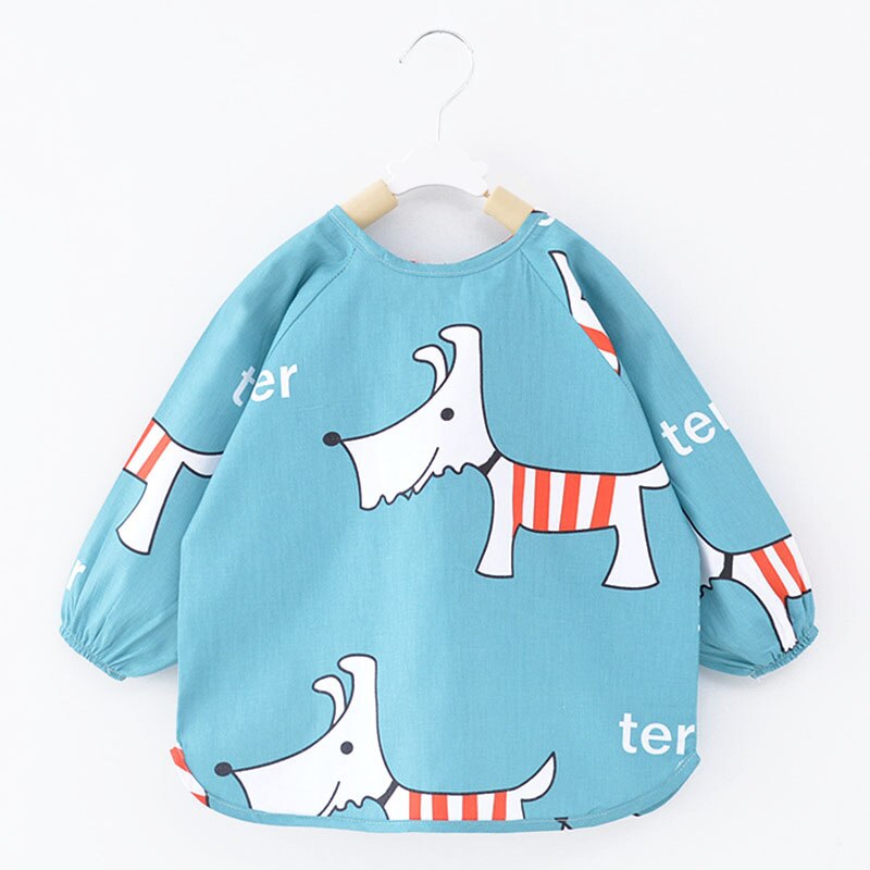 Cute Cartoon Baby Bibs Waterproof Kids Baby Boy Girl Bibs Babador Cotton Baby Feeding Stuff Burp Cloth Long Sleeve Apron Bavoir: blue