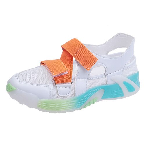 été crochet & boucle femmes sandales arc-en-ciel coloré maille chaussures femme sandales grosse plate-forme chaussures décontractées femmes sandales: Orange / 36