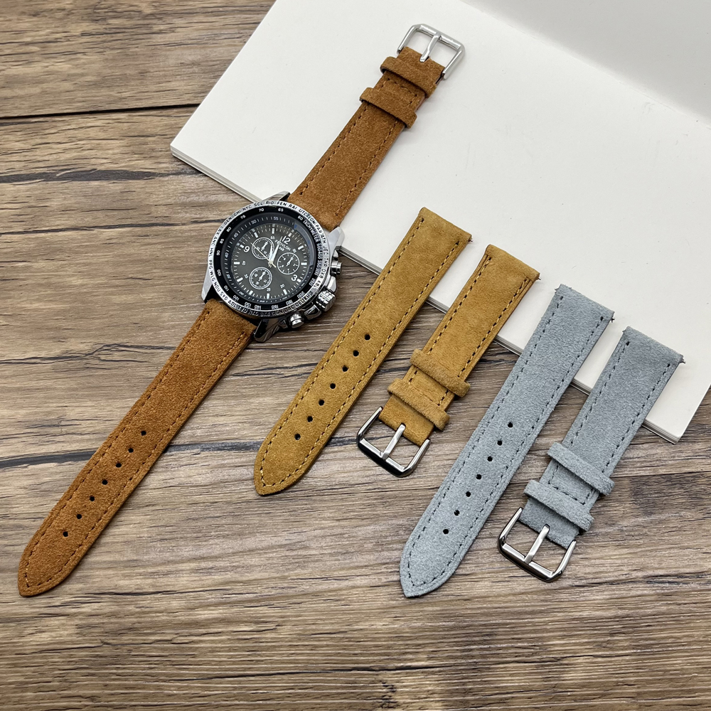 Bracelet de montre en daim gris vert bleu marron beige noir couleurs bracelet de montre en cuir 18mm 19mm 20mm 22mm 24mm bracelet de montre de remplacement