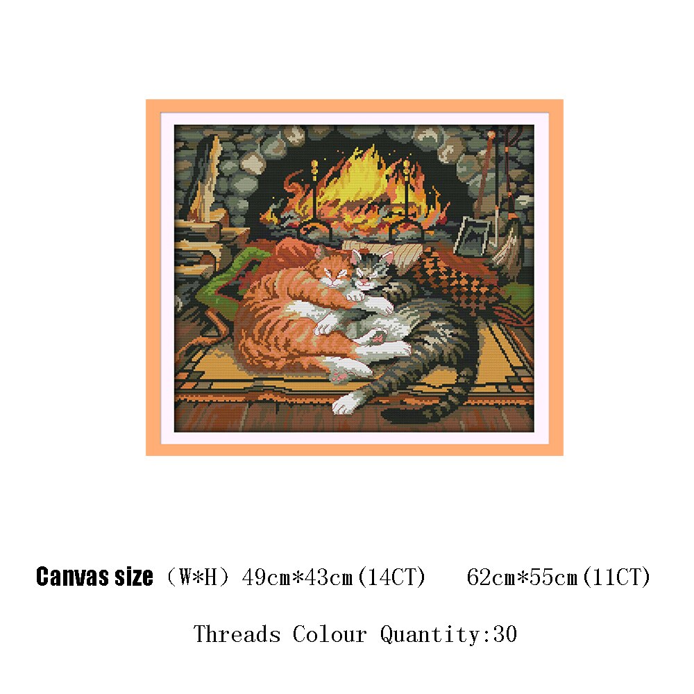 Huacan broderi korsstygn katt kit vit duk heminredning djur handarbetsset 11ct 14ct diy: D-ct -407 / 14ct tom duk