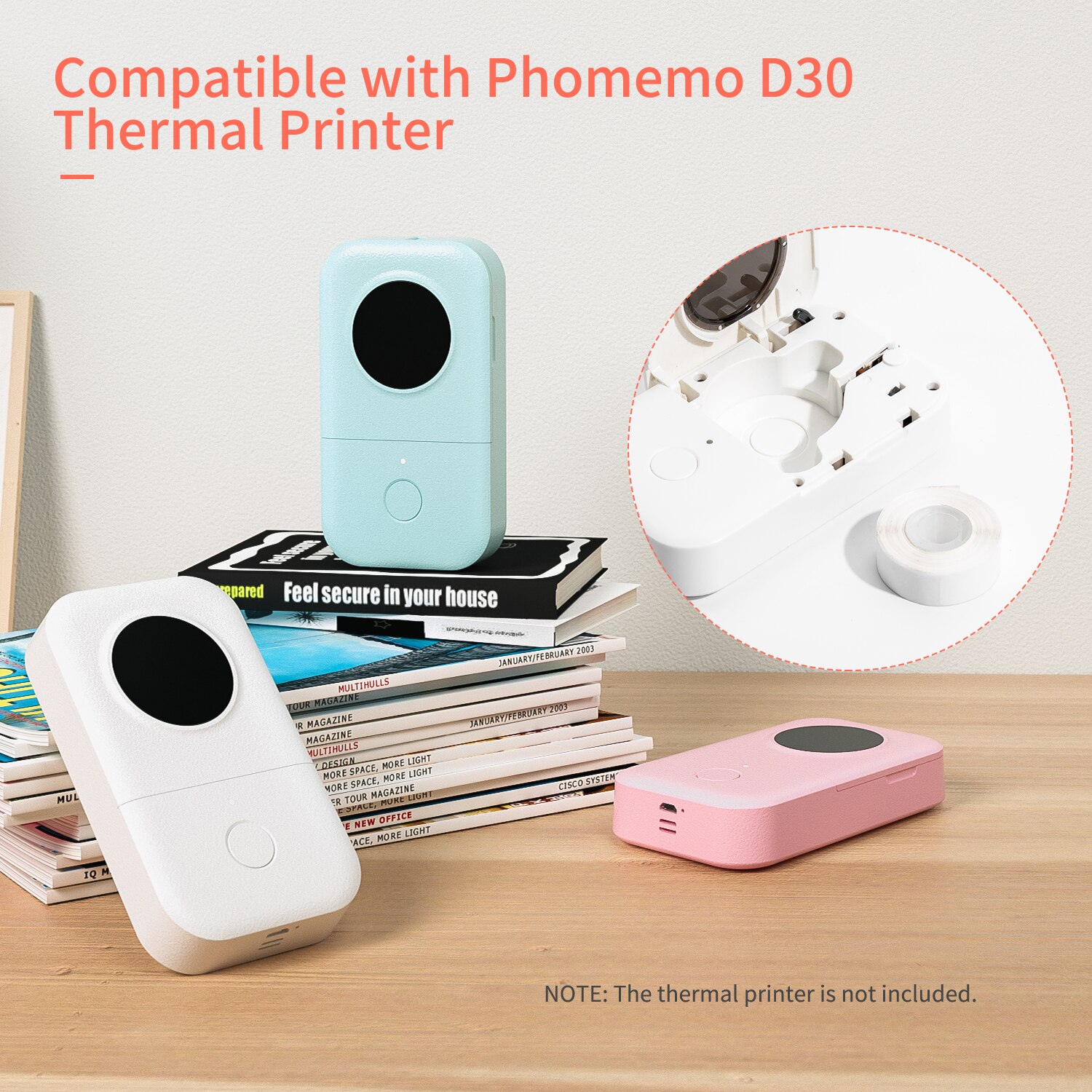 Cable Label Paper Self-Adhesive Thermal Paper Roll 12.5*74+35mm 65sheets/roll Compatible with Phomemo D30 Thermal Printer