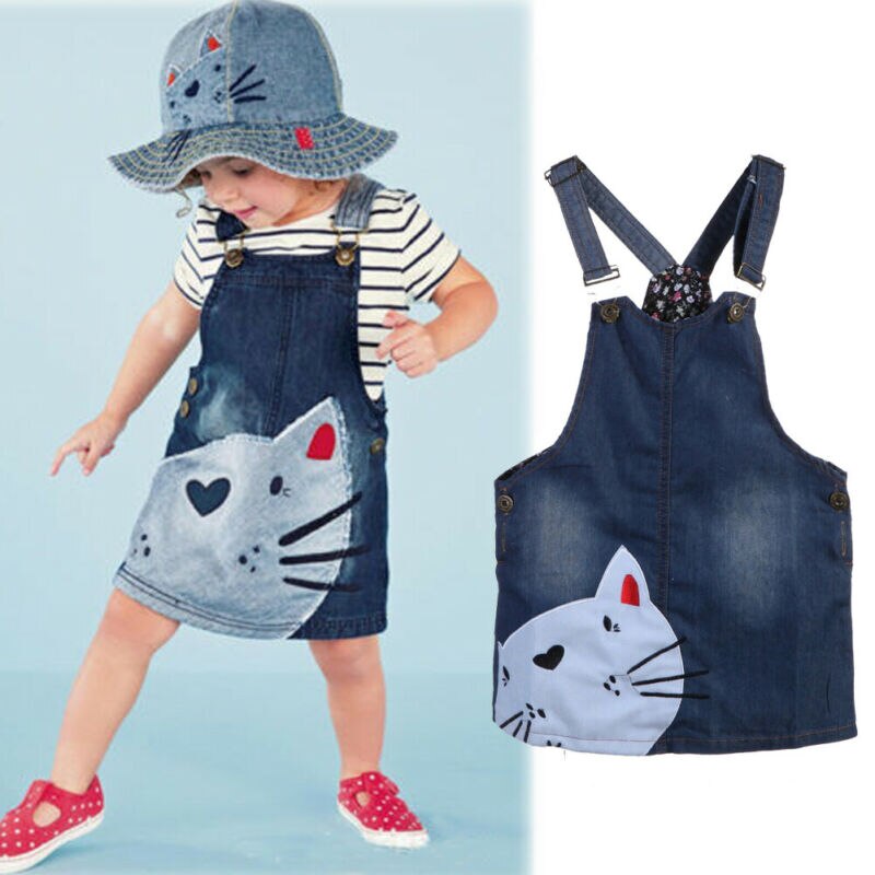 Canis børn baby pige sommer denim strop kjole jumpsuit soldragt kort nederdel jakkesæt