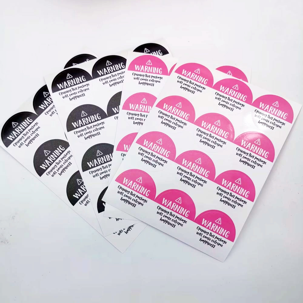 120 Uds. Etiquetas adorables de advertencia de felicidad extrema en negro y rosa, pegatinas de embalaje de agradecimiento de 1,5 pulgadas, sello de sobre para envolver