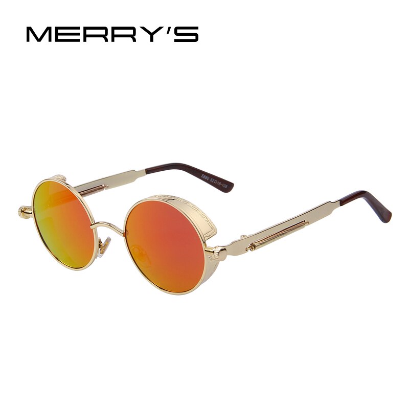Merrys vintage dam steampunk solglasögon märke runda solglasögon oculos de sol  uv400: C04 guldrött