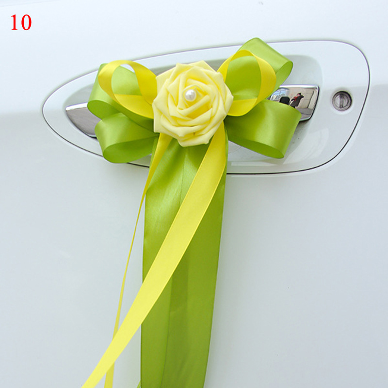 1 Pc Deurgrepen Mooie Party Festival Supplies Achteruitkijkspiegel Trouwauto Bloem Knoop Lint Decoraties 12 Kleuren 17x35cm: 10